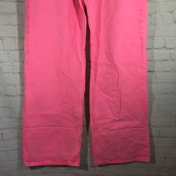 ZARA Hot Neon Pink The Boogie Pant Super Wide Leg Denim Jeans - Size 6 - Picture 3 of 13